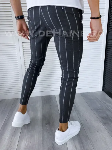 Pantaloni barbati casual regular fit gri in dungi B1301 110-3